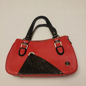 Women's Red and Black Handbag with Top Handles